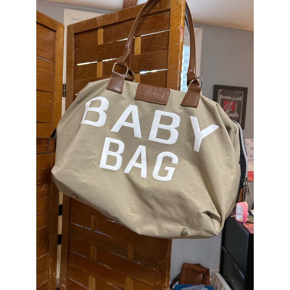 CHOEL Baby Bag Diaper Tote Khaki Tan White Logo Leather Straps bag only